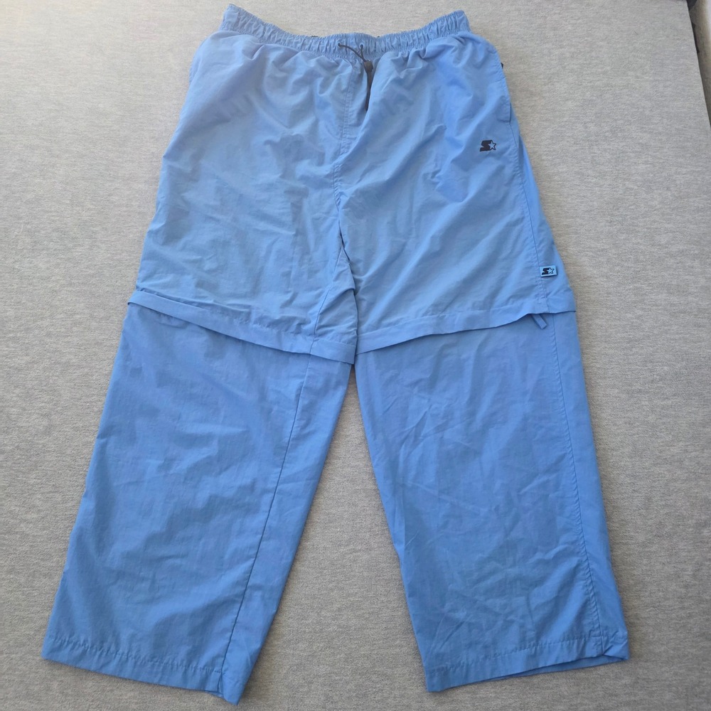 Starter Mens XL Convertible Zip Off Pants Shorts Ocean Blue Nylon Mesh Lined Y2K